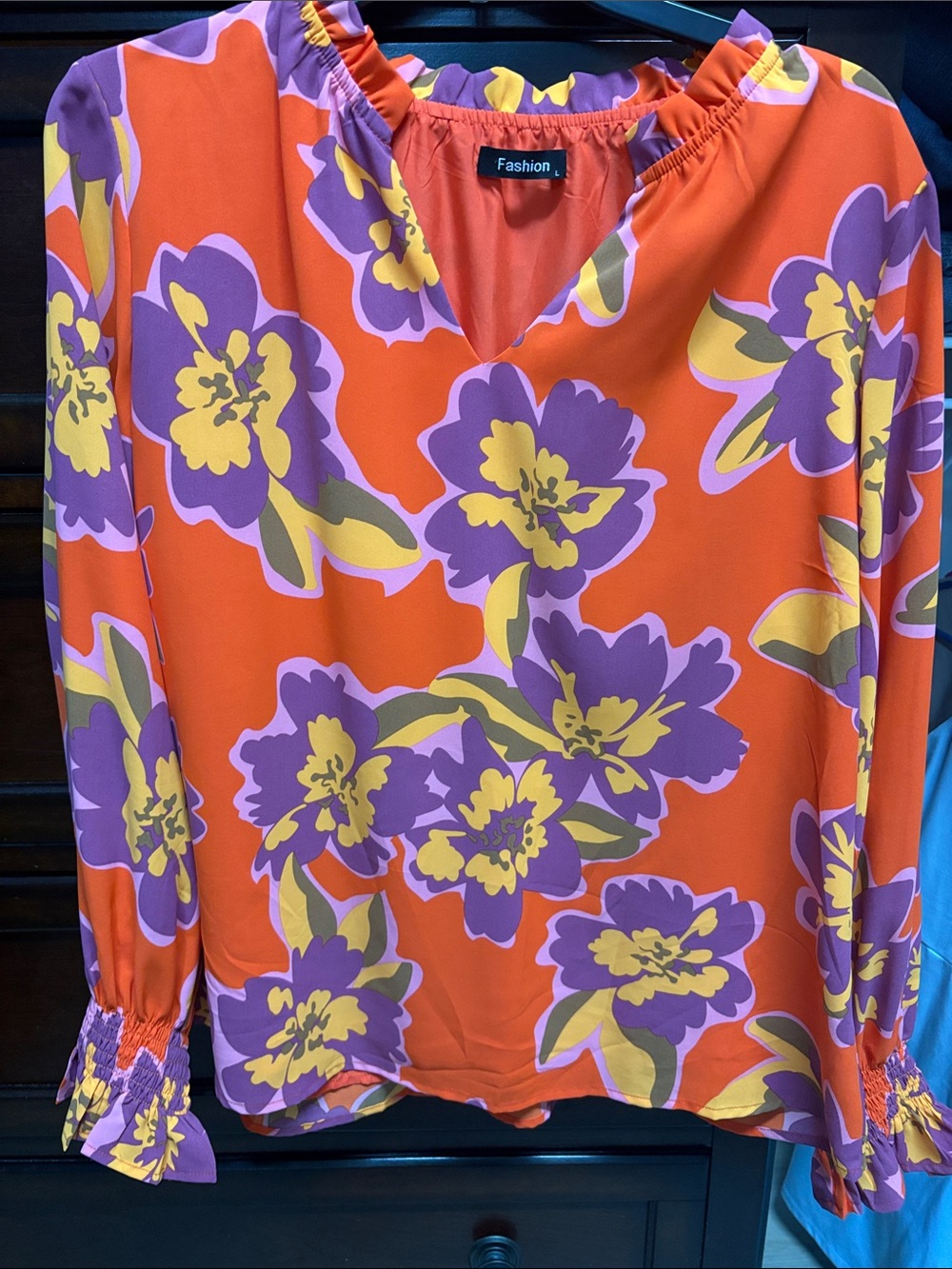 Orange Floral Long-Sleeve Women's Top